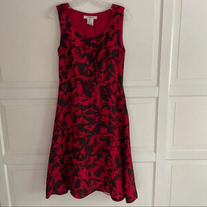 L.K. Bennett 100% silk red abstract pattern sleeveless a-line dress 8383